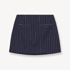 ANNETTE SKIRT | NAVY PINSTRIPE -Outlet Attirion Store STAUD ANNETTE SKIRT NAVY PINSTRIPE FALL 23 ECOM 1