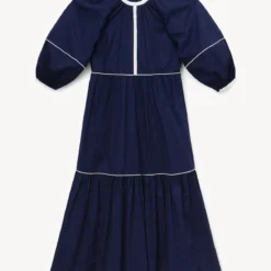 DEMI DRESS | NAVY WHITE -Outlet Attirion Store STAUD DEMI DRESS NAVY SPRING 23 ECOM 1