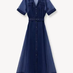 MILLIE DRESS | NAVY ORGANZA -Outlet Attirion Store STAUD MILLIE DRESS NAVY SPRING 23 ECOM 1