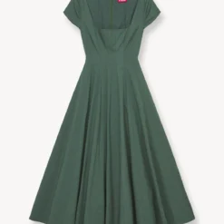SHORT SLEEVE WELLS DRESS | PINE -Outlet Attirion Store STAUD SHORT SLEEVE WELLS DRESS PINE FALL 23 ECOM 1