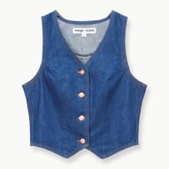 STAUD + WRANGLER THE VEST | DARK RINSE -Outlet Attirion Store STAUD THEVEST VEST DARKRINSE WRANGLER 23 ECOM 1