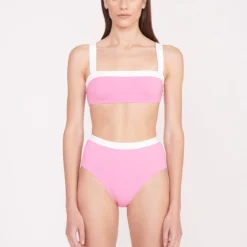DEVON HIGH RISE BIKINI BOTTOM | CORAL PINK WHITE