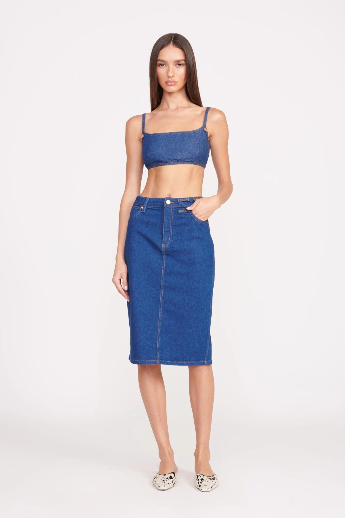 STAUD + WRANGLER THE PENCIL SKIRT | DARK RINSE 1 STAUD + WRANGLER THE PENCIL SKIRT | DARK RINSE