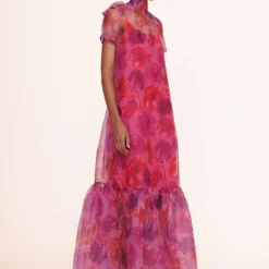 CALLUNA DRESS | MAGENTA PAINTED FLORAL -Outlet Attirion Store calluna dress magenta 00775 web