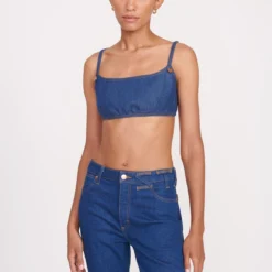 STAUD + WRANGLER THE JEAN BIKINI TOP | DARK RINSE