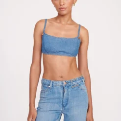 STAUD + WRANGLER THE JEAN BIKINI TOP | MID BLUE -Outlet Attirion Store fall 23 1912 web